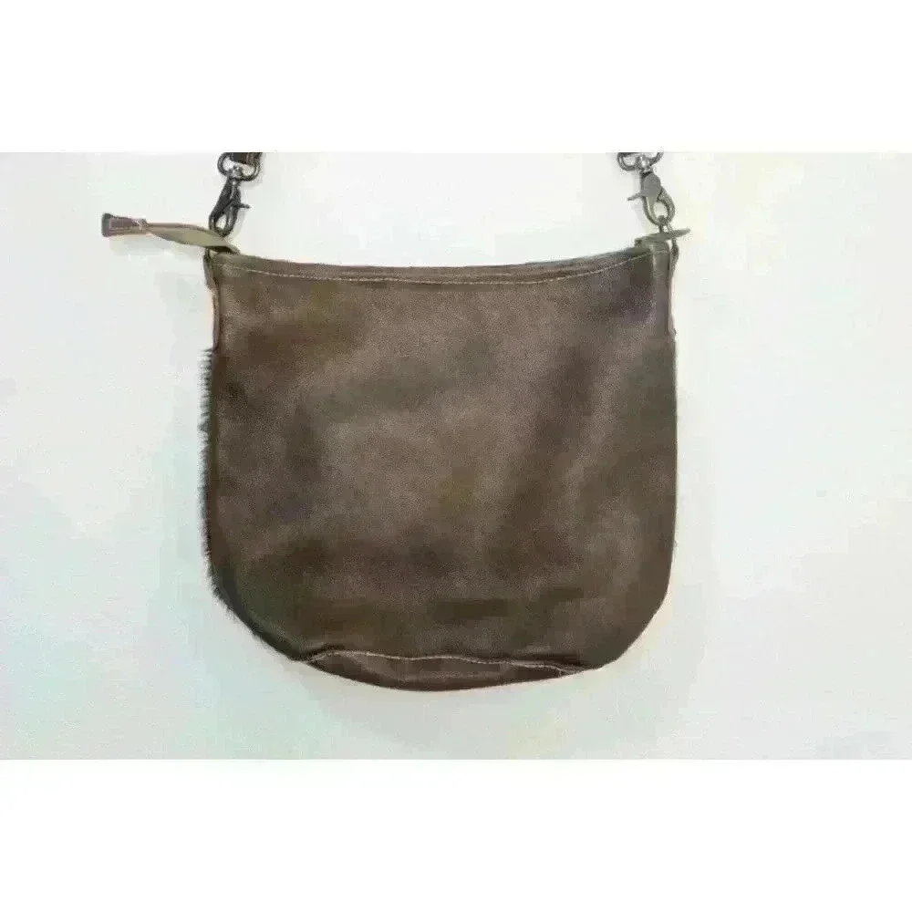 Myra Bag Western Cowgirl On Hide Leather Medium Brown Satchel Crossbody Purse‎